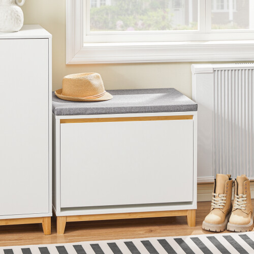 SoBuy White Shoe Bench with Cushion & Flip-Drawer 1