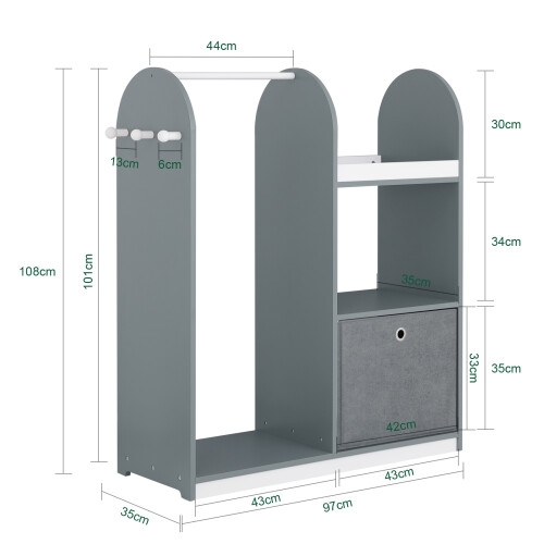 SoBuy Armadio Bambini 3 Scomparti Grigio 97x35x108 2
