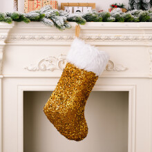 (Gold) Christmas Beautifully Crafted Stockings With Sparkly Sequins In Bright Red Green And Gold Family For Gifts