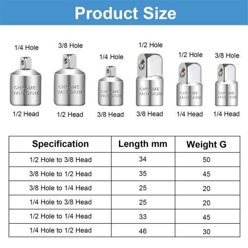 Socket Adapter, 6-Piece Adapter Set, Set for Ratchets,Socket Wrenches, Nut Ratchets 2