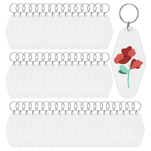 50pcs Blank Motel Keychain Bulk with Key Rings, Black Vintage Hotel Keychains Tag for Vinyl DIY Crafts,