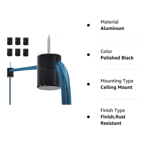6 Pack Aluminum Chandelier Hook for Ceiling Hanging, Hooks Hanging Lights Black 1