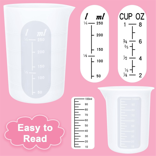 6Pcs Silicone Measuring Cups Set - 2Pc 250ml Reusable Cups, 4Pcs Non-Stick Epoxy Mixing 1