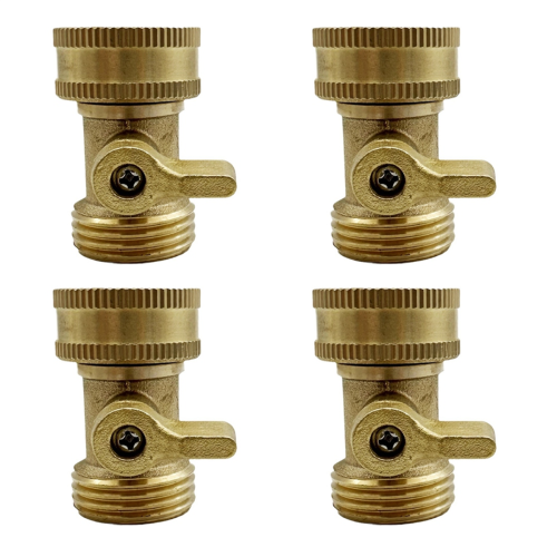 Brass Garden Hose Stop Valve, Heavy Duty 3/4 Inch Solid Valve Connector(4pcs)