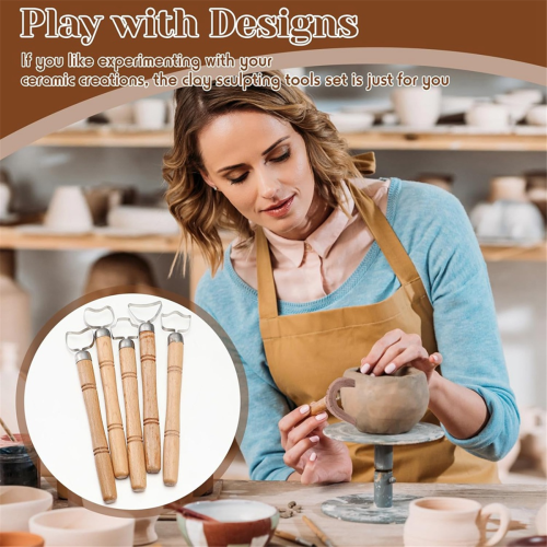 5 PCS Clay Tools Sculpting with Wooden Handles for Teacup Mug Utensils Vase Handle Model Making 2