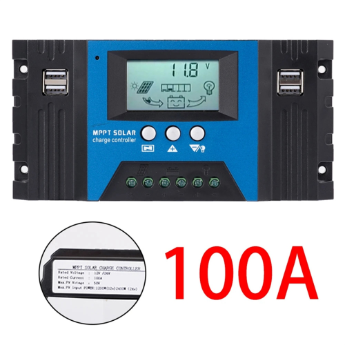100A MPPT Solar Charge Controller Dual USB LCD Display 12V/24V Auto Cell Panel Charger Regulator with Load 2
