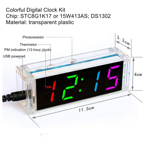 Colorful Digital Clock Electronic Kit DIY Parts Component Set Welding Making Experiment 2