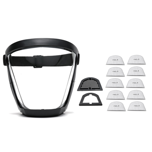 Work Protection Mask Full Face Protector Shield Transparent Dustproof with 10 Filter Black