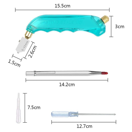 Glass Cutting Tool Kit Includes Blue Oil Feed Cutter with 3 Extra Replacement Head(6mm-12mm,12mm-20mm) 2