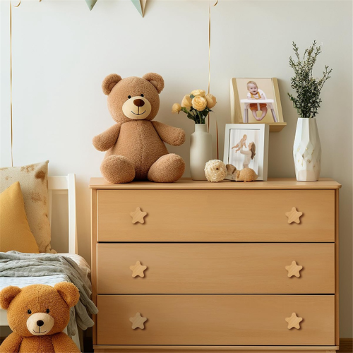 Boho Dresser Knobs-12Pack Wood Drawer Knobs Star-Shaped Wooden Pulls with 24Screws for Cabinet,Furniture 2