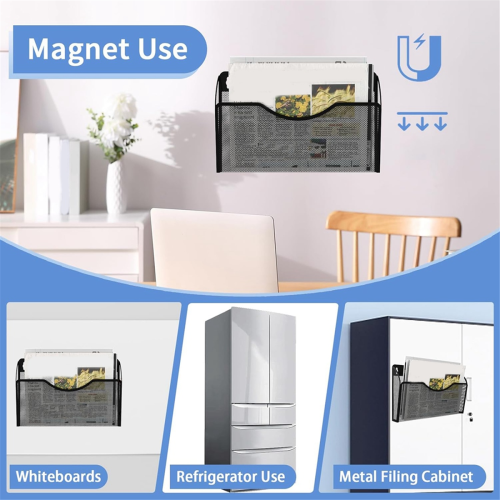 Magnetic File Holder 3 Pockets Folder Organizer, Office Hanging Magazine Rack for Refrigerator, White Board 2