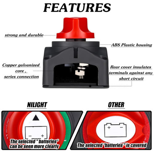 Battery Disconnect Switch 12V-48V Cut Off On/Off Heavy Duty Waterproof 2