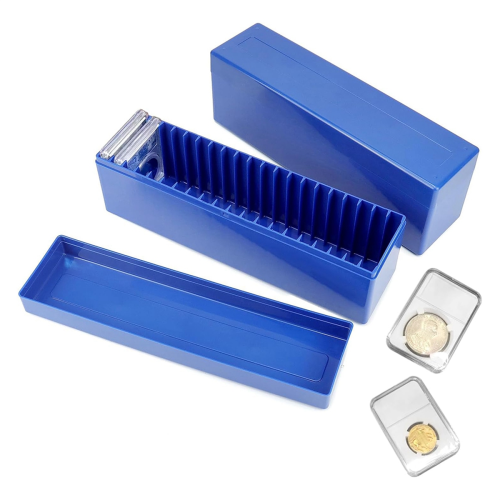 2Pcs Coin Slab Storage Box Compatible with 20 Holders, Plastic for Collectors Blue 2