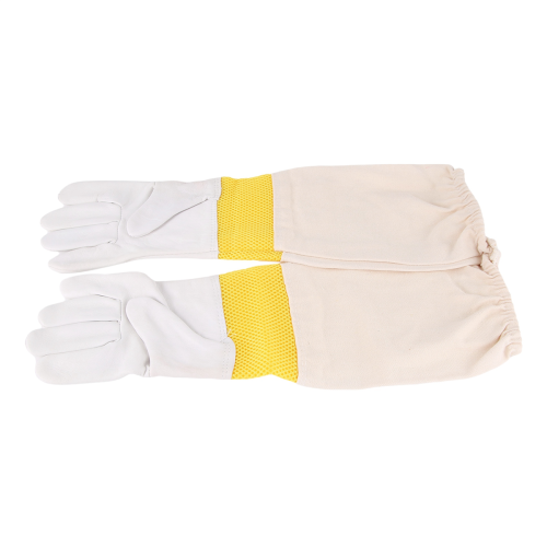Beekeeping Gloves Tools White Leather Golden Yellow Mesh Short Breathable Bee Protection 1