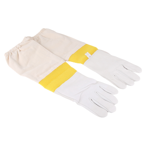 Beekeeping Gloves Tools White Leather Golden Yellow Mesh Short Breathable Bee Protection 2
