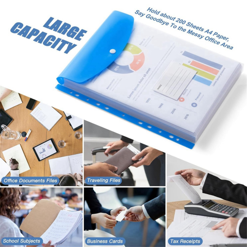 Binder Pocket Organizer Folders, 12 Pack Expandable Folders Plastic Envelopes for 2/3/4 Ring 2