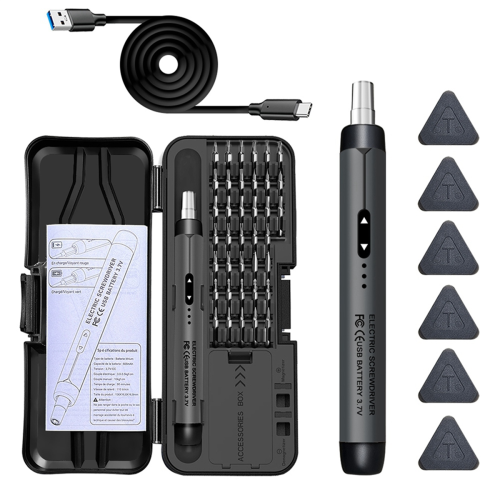 Electric Screwdriver Set Precision Power Tool Kit Rechargeable Wireless Mini Small Bits for Mobile Cell Computer Gray