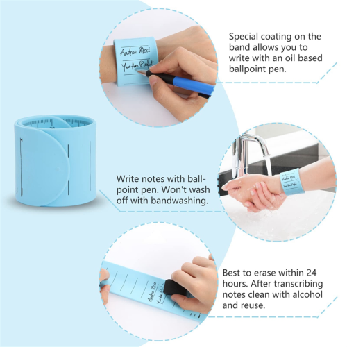 Wearable Nurse Notepad Wristbands, 2 Pack Silicone Reminder Bracelet Write on Memo,Blue 2