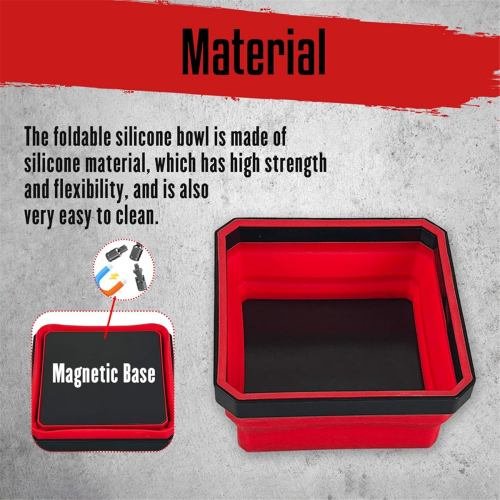 Fold Magnetic Parts Tools Tray Set, 4-Pack Foldable 4.5inch Square Silicone Bowls with Double Sided Base 2
