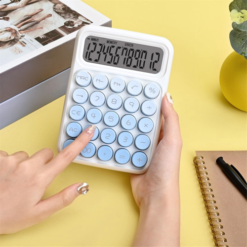 Desktop Mechanical Calculator, Cute Big Buttons Calculators with 12 Digits Large LCD Display, Desk Accessories,Blue 2