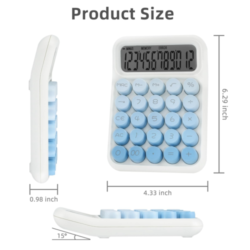 Desktop Mechanical Calculator, Cute Big Buttons Calculators with 12 Digits Large LCD Display, Desk Accessories,Blue 1