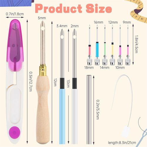 13Pcs Punch Needle Kit,Punch Tool Adjustable Embroidery Kits Wooden Handle Pen for Floss 1
