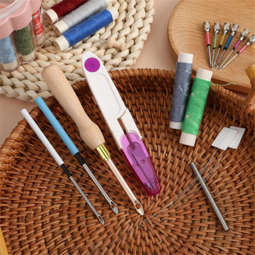 13Pcs Punch Needle Kit,Punch Tool Adjustable Embroidery Kits Wooden Handle Pen for Floss 2