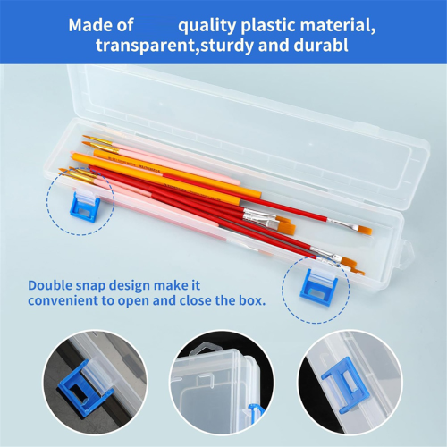 6Pcs Plastic Paint Brush Storage Box,13 Inch Clear Holder Drawing Pen Container with Buckle 2