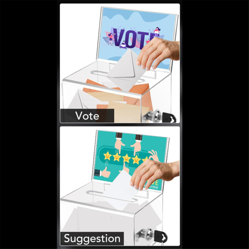 Clear Donation Box with Lock,2 Pack Ballot Sign Holder,Suggestion for Fundraising, Voting 1