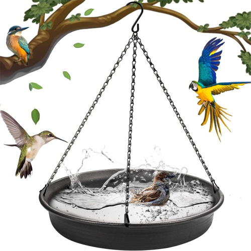 Hanging Bird Bath Feeder Round Tray Thickened Resin Deep Water 2