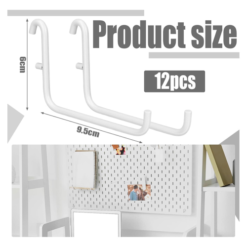12Pcs Peg Board Hooks, Accessories, Long Hooks Set Metal Storage Tool Waterproof Home Office 2