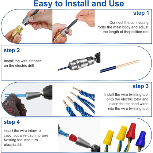 Wire Stripping and Twisting Tool,Electric Stripper,Wire Twister Tool for Drill with 25PCS Connectors Nuts 2