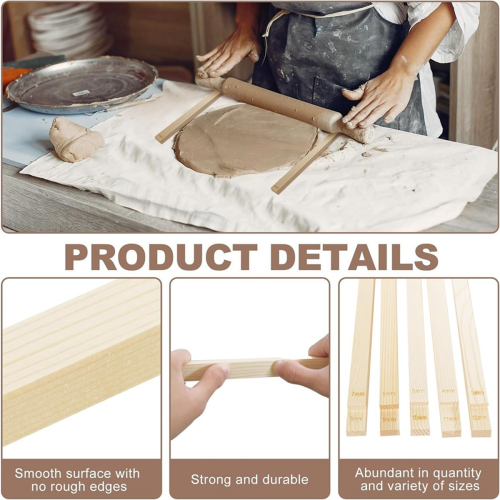 30 Piece Pottery Teaching Rolling Clay Sticks Wooden Roller Guide Tools Pin Stick Set 1