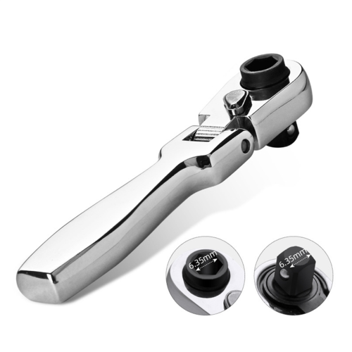 2 in 1 Flat Handle Ratchet Wrench 1/4 Double Ended 72 Teeth Quick Spanner Tool Screwdriver Socket Bit DIY Repair 1