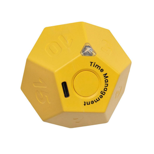 Mini Timer Rotate Dodecagon Rechargeable Sound Vibrate Light Alarm Flip Countdown for Timemanager Yellow