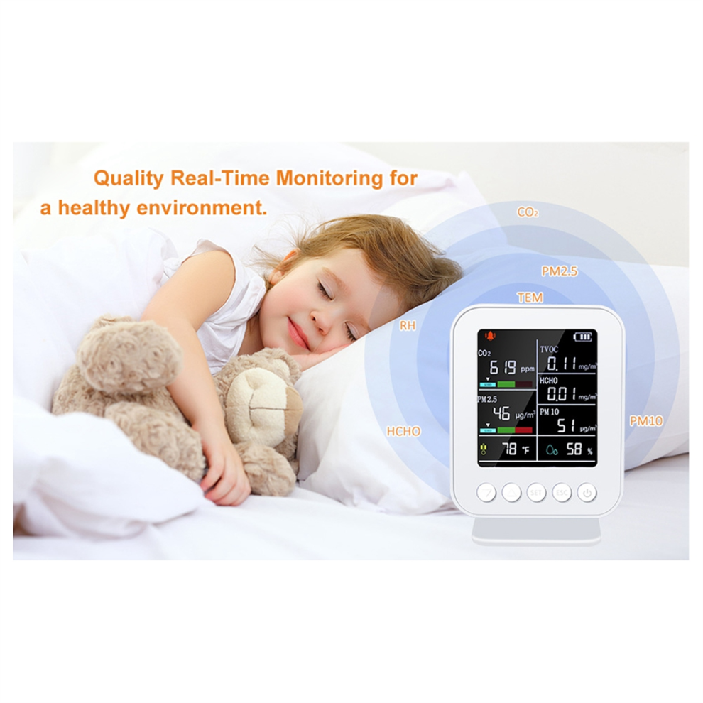 Jehiatek Air Quality Meter Pm2.5 Pm10 Carbonic Oxide Carbon Dioxide Tvoc Hcho Tester Tft Detector