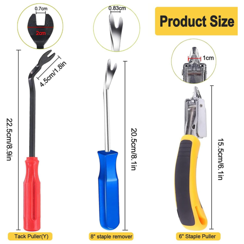 3Pcs Staple Remover, Heavy Duty Upholstery Puller Tool with Ergonomic Handle, Tack-Puller Nail A 2