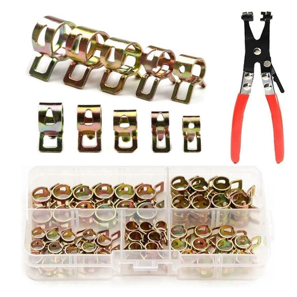 75 Pcs Zinc Plated Spring Hose Clamps + Straight Throat Tube Clamp For Band Metal Fastener Assortment Kit 4851335048344