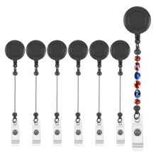 Beadable Badge Reels, 6Pcs Blank ID Reels with Clip Black Name Holder DIY for Teacher Nurse Office Supplies