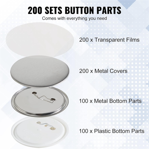 200 Sets 3 Inch 75mm Pin Back Button Parts for Maker Machine, DIY Round Badge 1