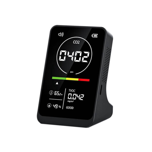 4 in 1 Digital Air Quality Meter Rechargeable CO2 TVOC Temperature Humidity Monitor Detector with Alarm for Home