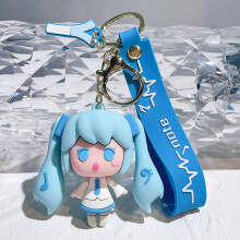 (Sky Blue) Brightly Colored Hatsune Miku Keychain Creative Cartoon Girl Figure Silicone Charm Bag
