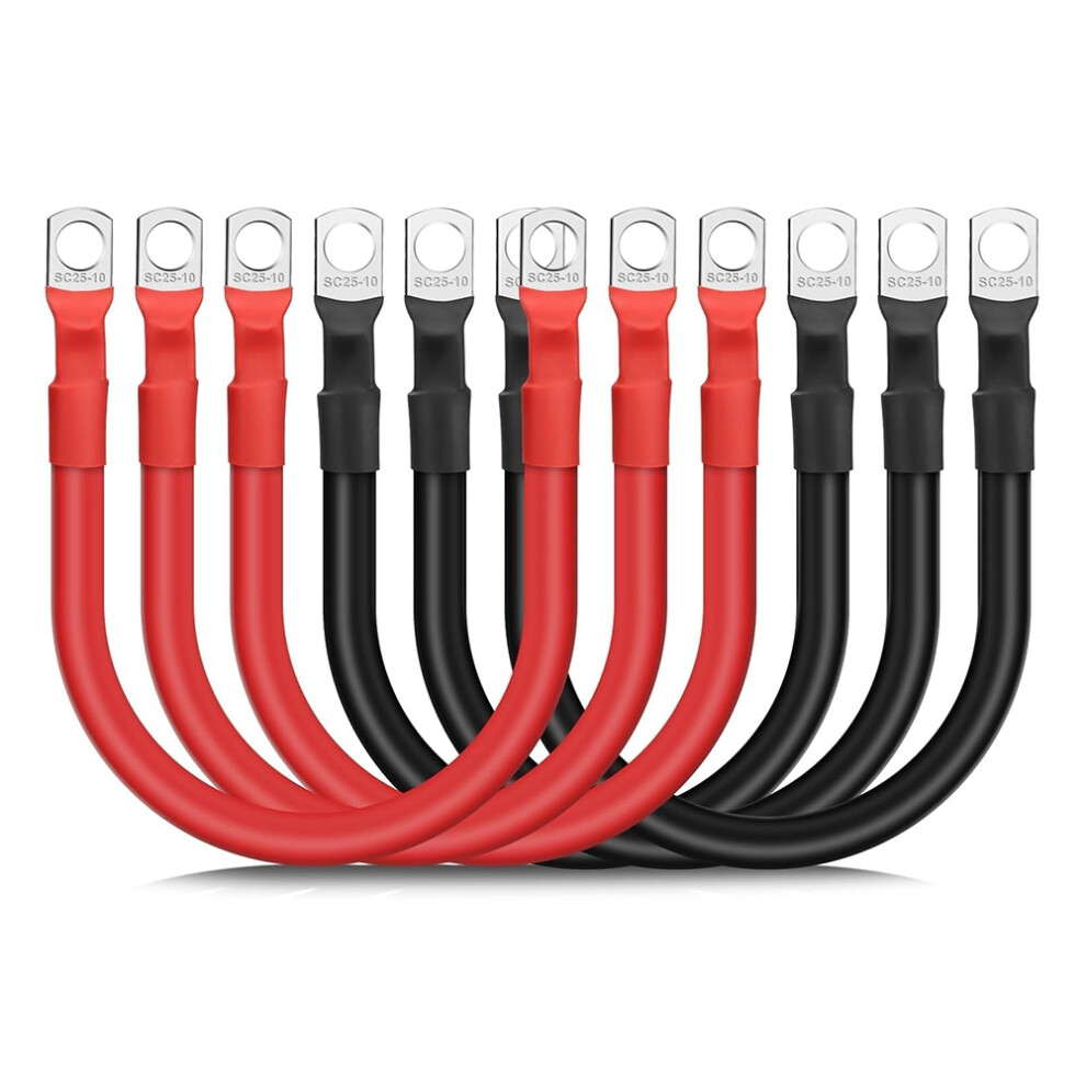 6Pcs 4 Awg Battery Cables,30Cm Marine Inverter Cables Set, With 3/8In Tinned Copper Lugs,For Automotive Solar,Rv 4851335068427