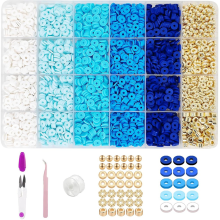 Blue Clay Bead Bracelet Kit,Flat Beads and Gold Spacer for Jewelry Making, Friendship Kit