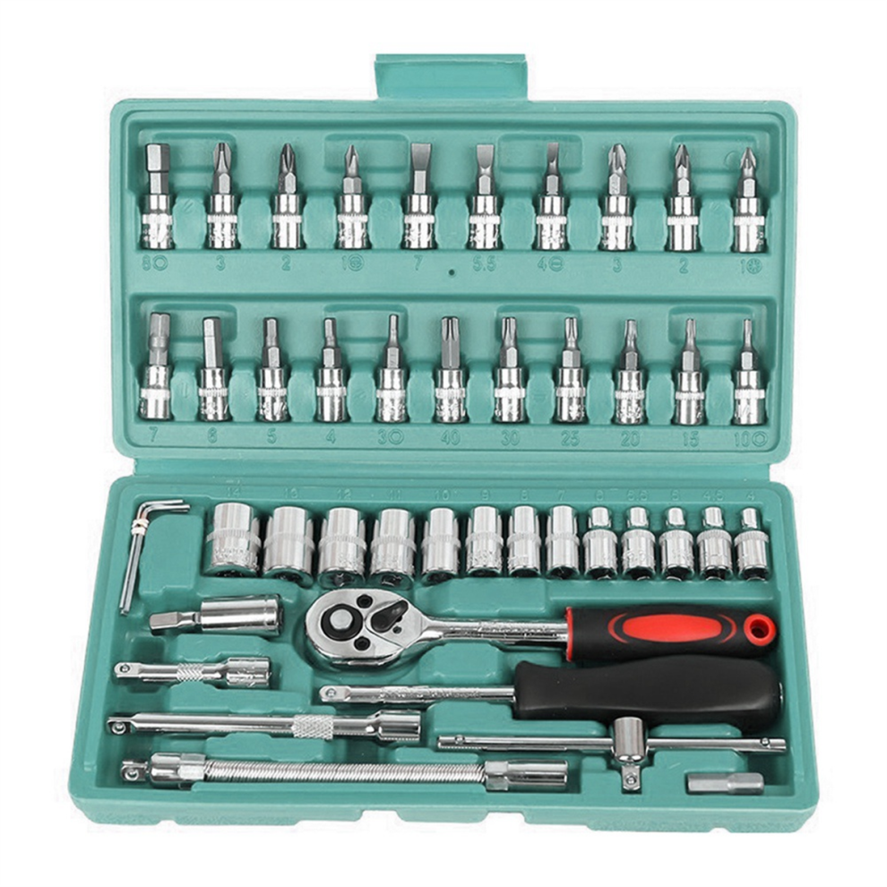 46 Piece/Set Of Car Repair Tool Kit Socket Set Ratchet Torque Wrench Combo Auto Repairing Green 4851335079775