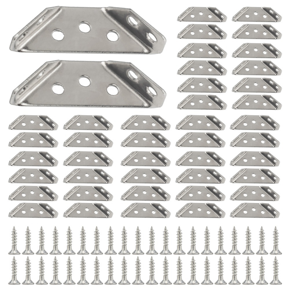 100Pcs Universal Furniture Corner Connector Stainless Steel Brace With Screws Heavy Duty Angle Shelf Brackets 4851335086070
