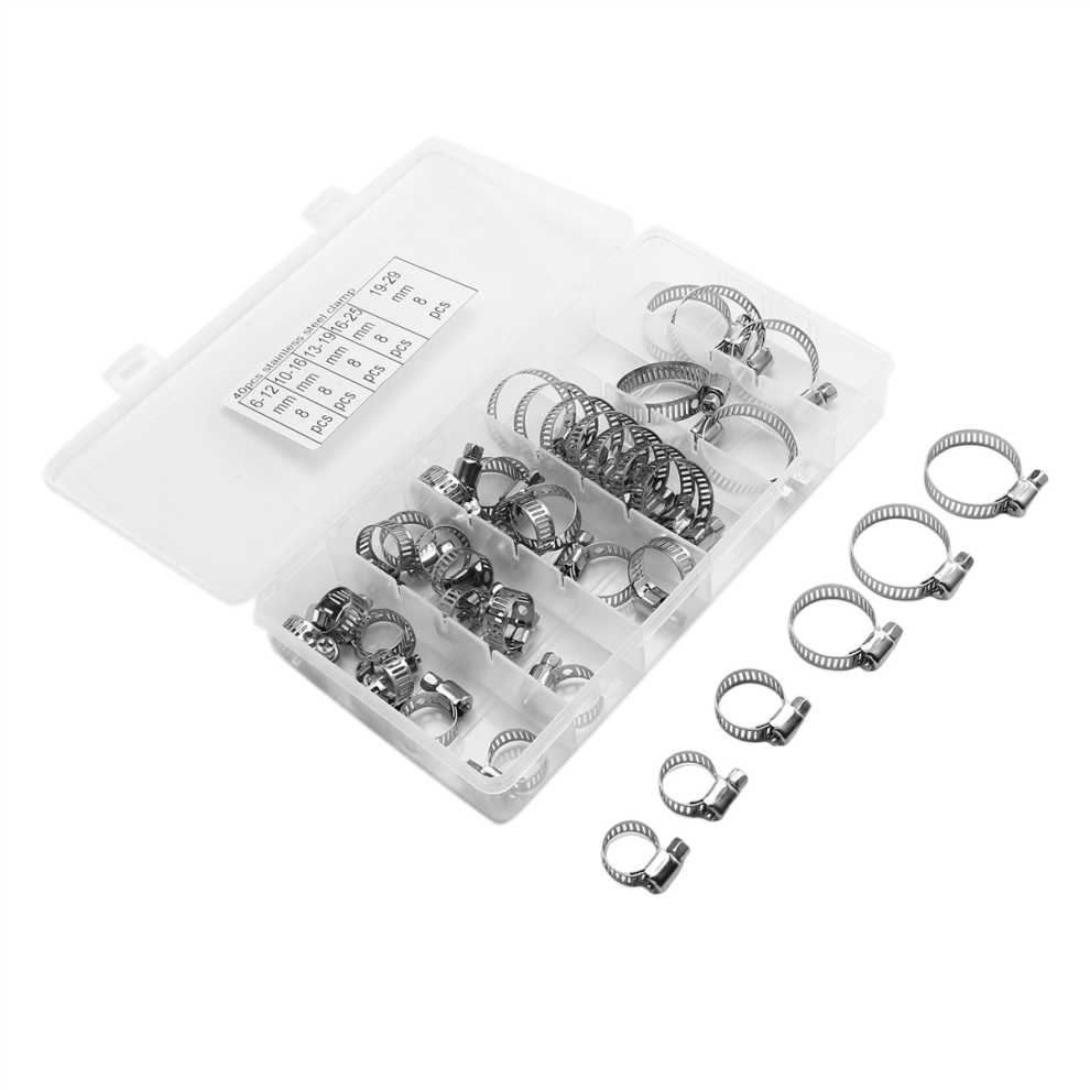 40Pcs Hose Clamp Set 1/4 - 1-1/8Inch Stainless Steel Worm Gear For Pipes, Intercoolers, Pipes And 4851335084175
