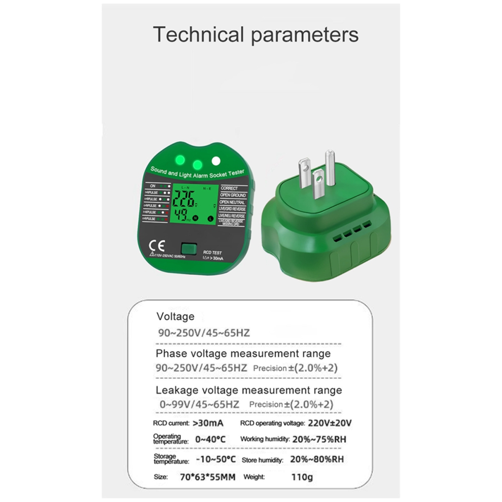 Digital Display Buzzing Socket Tester Voltage Rcd Test Smart Detector Zero Line Polarity Phase Check Eu Plug With Screen 4851335091128