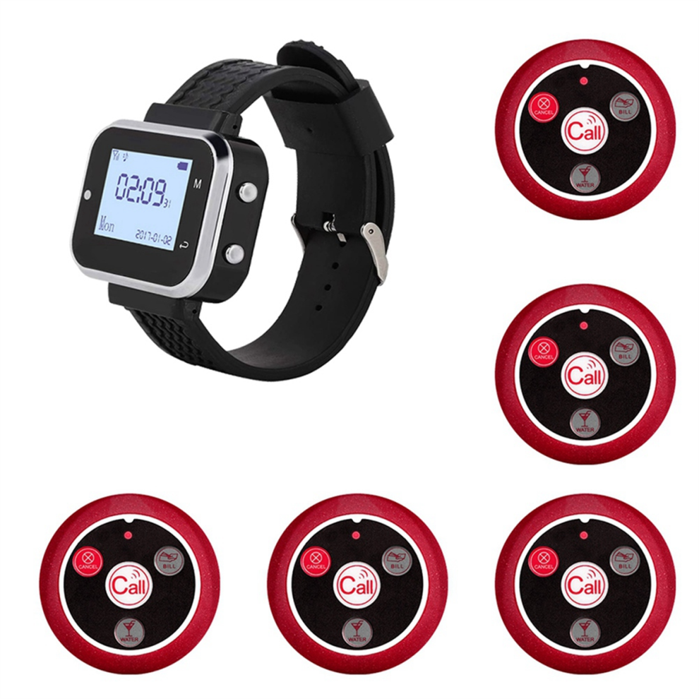 5 Call Button 1 Wrist Watch Pager Restaurant Wireless Calling System Transmitter Paging Cafe Waiter Service Buzzer A 4851335091227