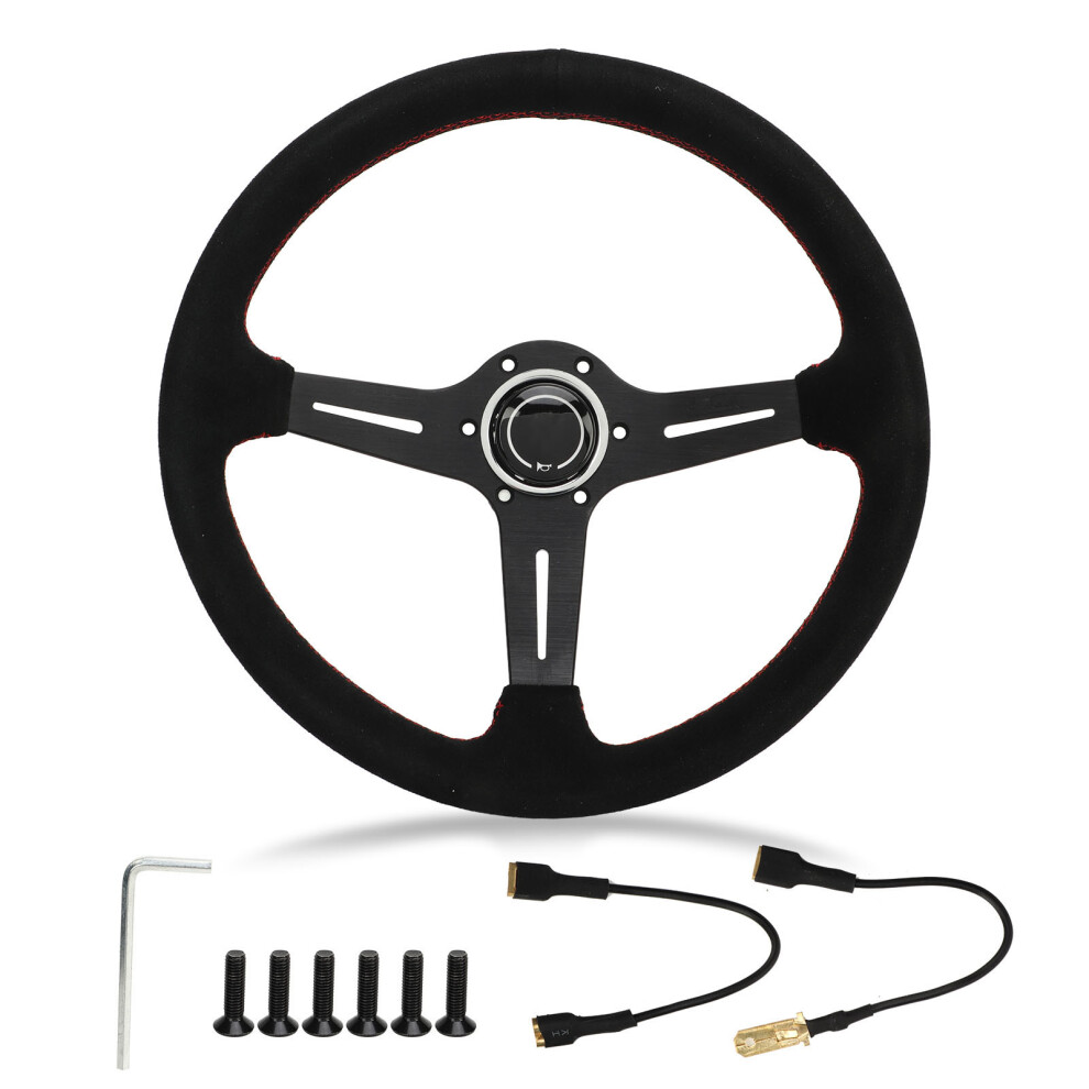 14In Steering Wheel Suede Stitching Improving Red 9121376962615
